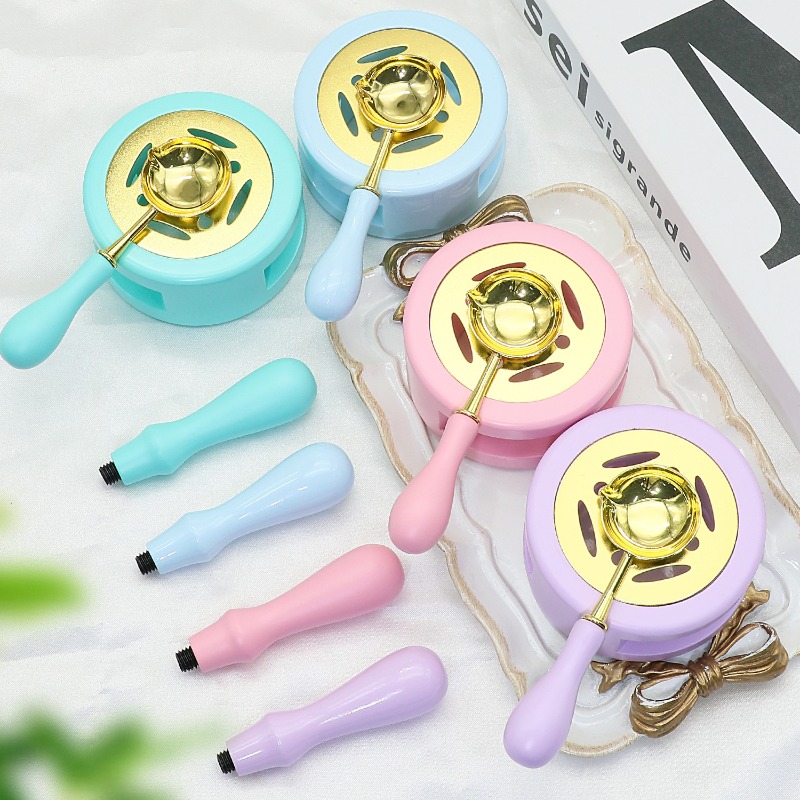 Wax Seal Stamp Set - ชุดเตาหลอมแว็กซ์พร้อมอุปกรณ์เสริมครบชุด, เตาหลอมไม้พร้อมช้อนแว็กซ์หลากสีสัน, ชุดอุปกรณ์เสริมสำหรับตราประทับแว็กซ์ครบชุด
